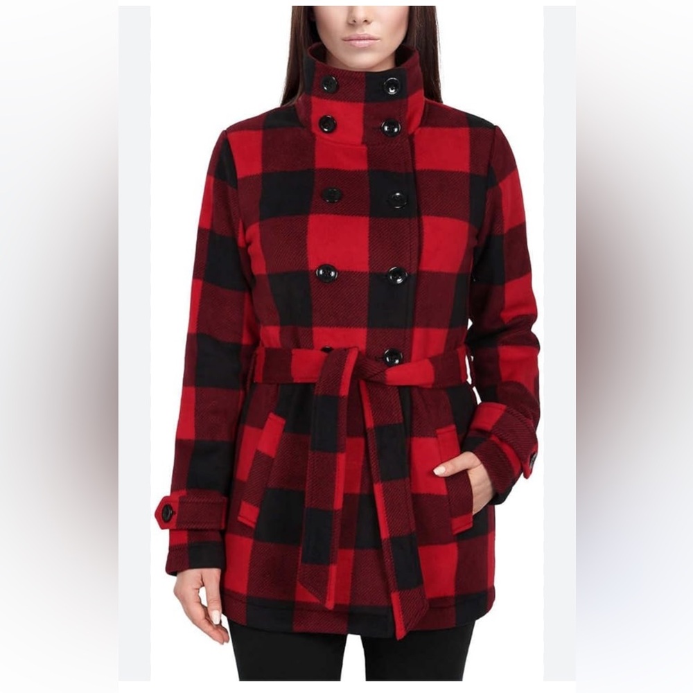 NWOT Buffalo Plaid Fleece Pea Coat